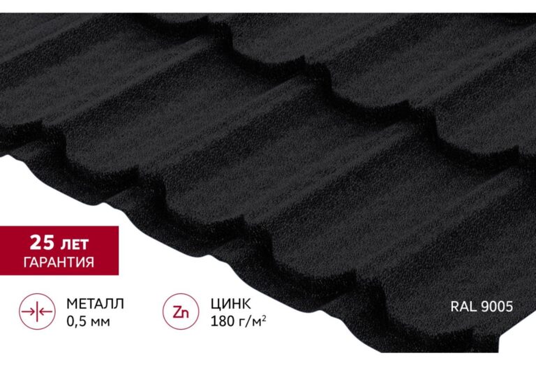 Металлочерепица Квинта Плюс Rooftop Бархат 0,5 мм RAL 9005 (Чёрный) Grand Line